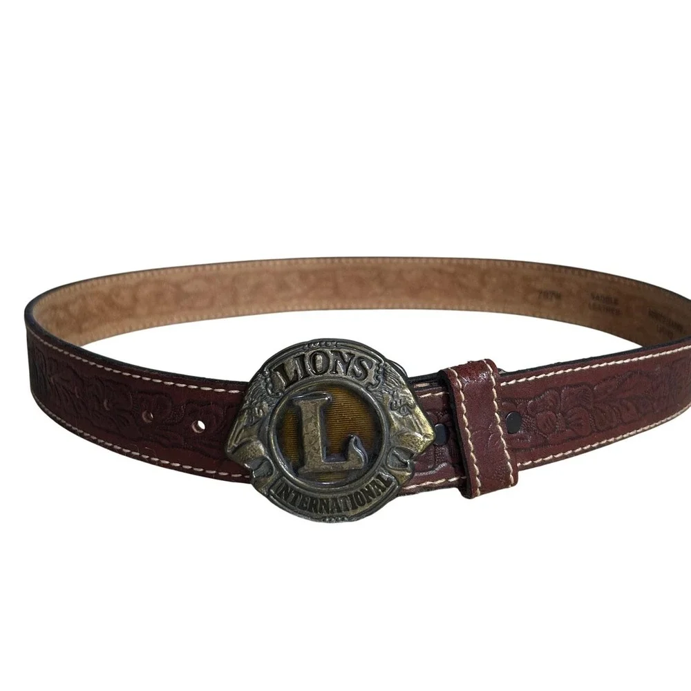 Vintage Lions International Floral Embossed Leather Belt M‎ Mens 34-36 Western